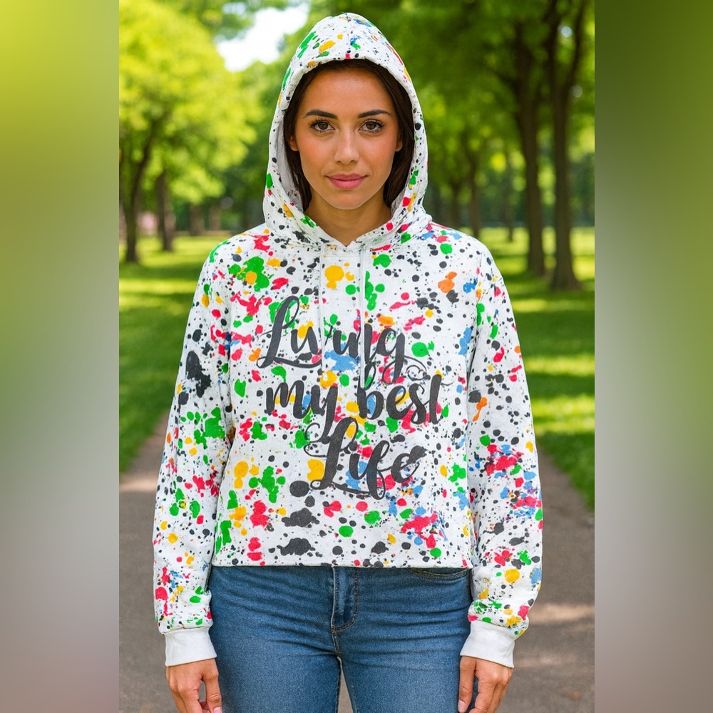 ‘Living My Best Life’ Paint Splatter Hoodie Size 3XL